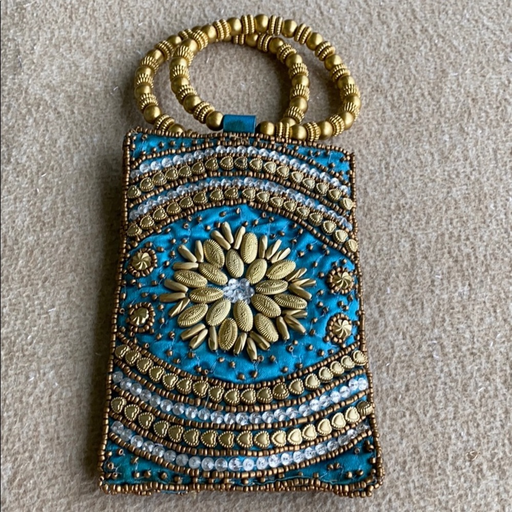 Beautiful Unusual Blue Hand Beaded Evening Bag.
